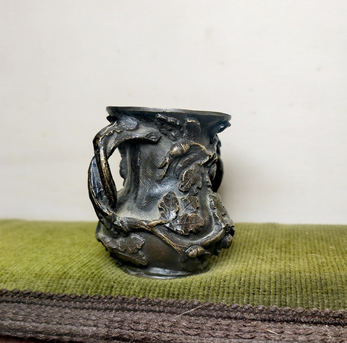 Beautiful Bronze Pyrogen, Medallion Patina, Miniature Size, Allegory Of Oak, France XIXe C.-photo-3