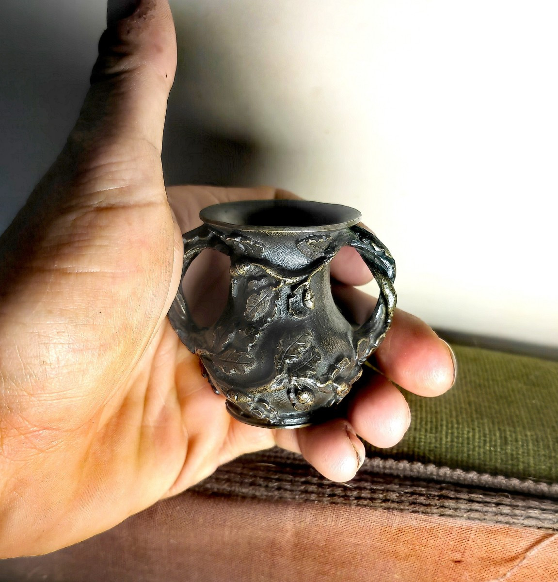 Beautiful Bronze Pyrogen, Medallion Patina, Miniature Size, Allegory Of Oak, France XIXe C.-photo-3