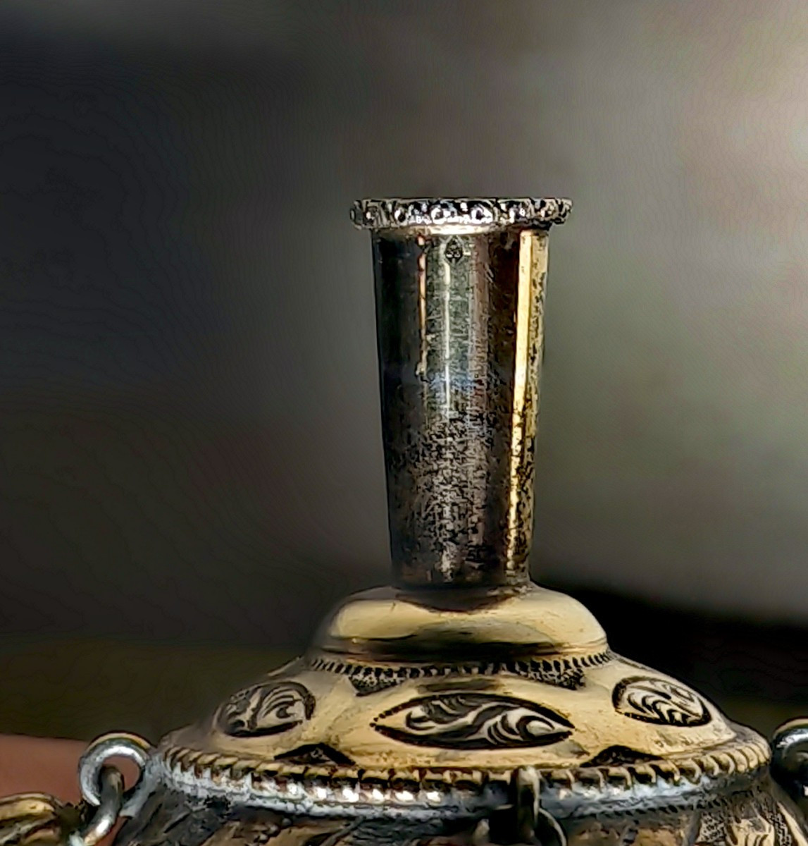 Pretty Silver & Vermeil Rattle Whistle, Floral Decor & Bells, Europe XIXth Century-photo-2