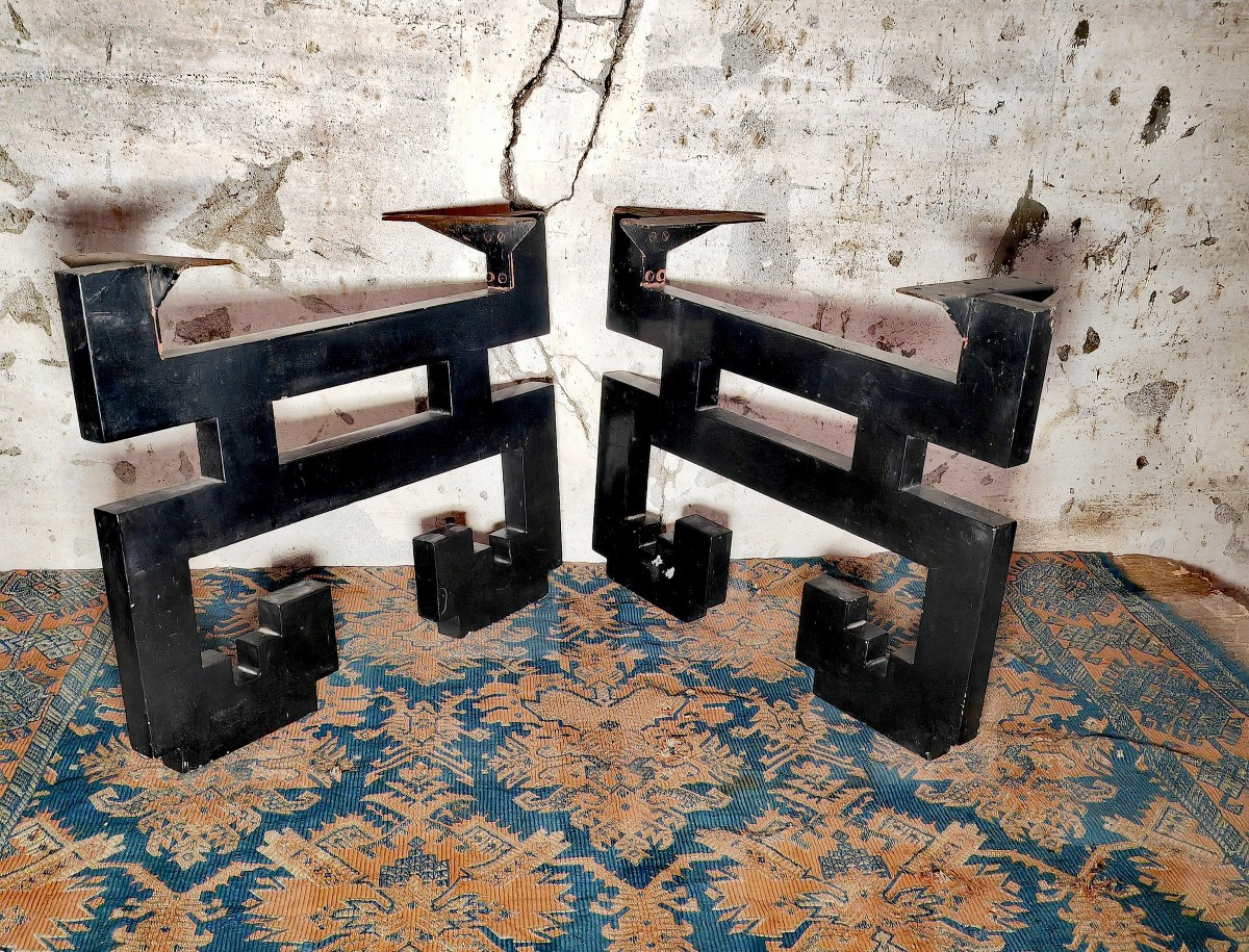 Pair Of Black Lacquer Table Legs, Attributed To Thanh Ley, Vietnam Circa 1950