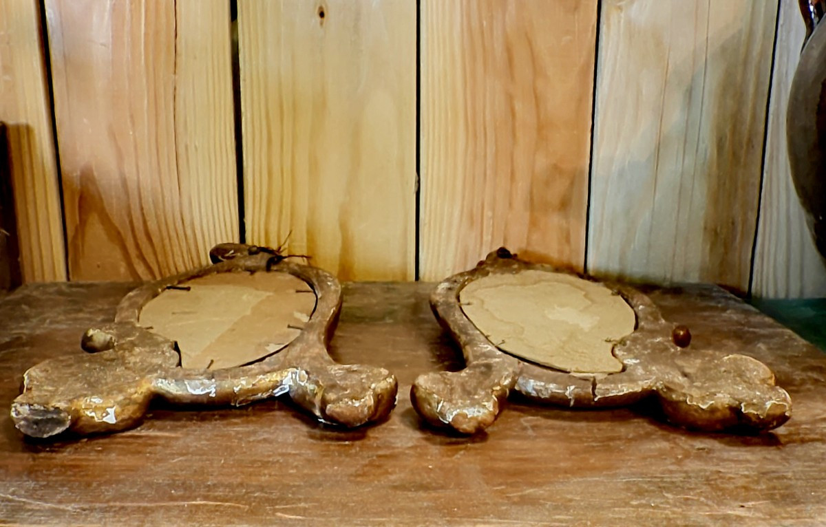 Jolie Paire de Miroirs en Bois et Stuc Doré, Forme libre fin XVIIIe siècle -photo-4