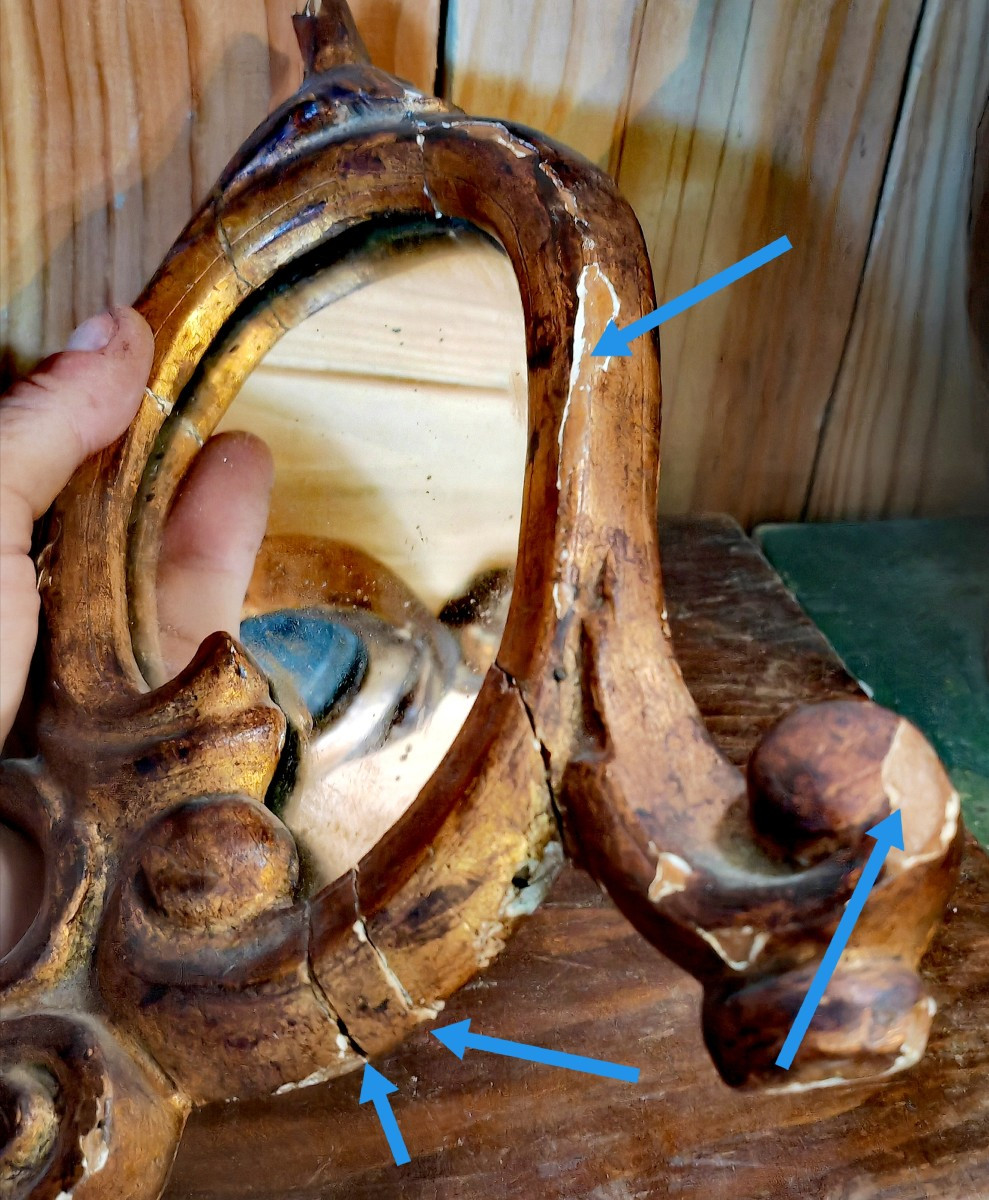 Jolie Paire de Miroirs en Bois et Stuc Doré, Forme libre fin XVIIIe siècle -photo-3