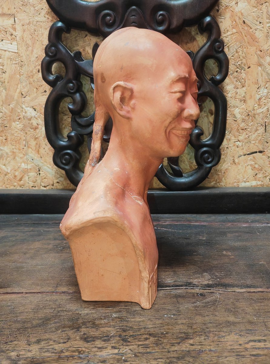 Beau Portrait De Chih Fan Riant, Terracotta Sculpture, Jean Michel (1871-1932), Luxembourg-photo-2