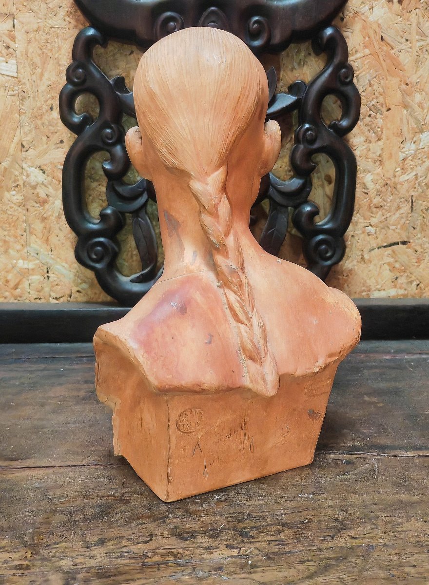Beau Portrait De Chih Fan Riant, Terracotta Sculpture, Jean Michel (1871-1932), Luxembourg-photo-3