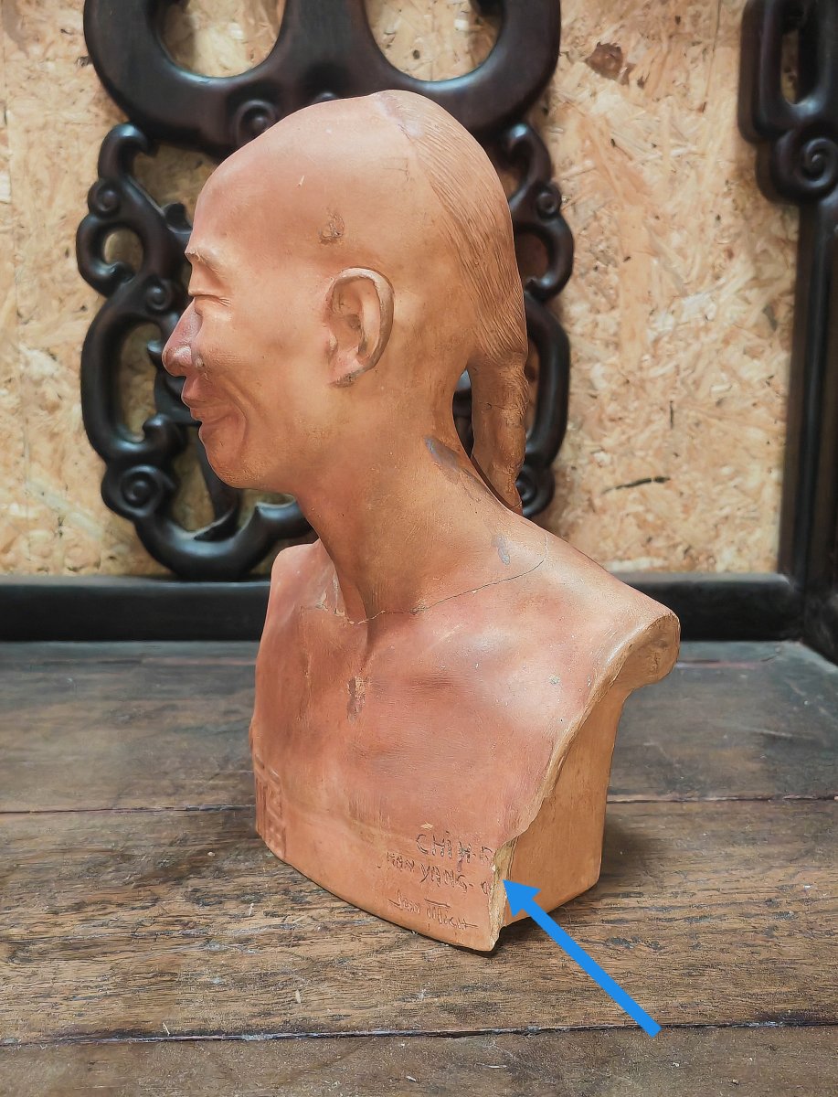 Beau Portrait De Chih Fan Riant, Terracotta Sculpture, Jean Michel (1871-1932), Luxembourg-photo-6