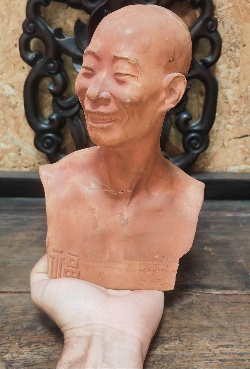 Beau Portrait De Chih Fan Riant, Terracotta Sculpture, Jean Michel (1871-1932), Luxembourg-photo-8