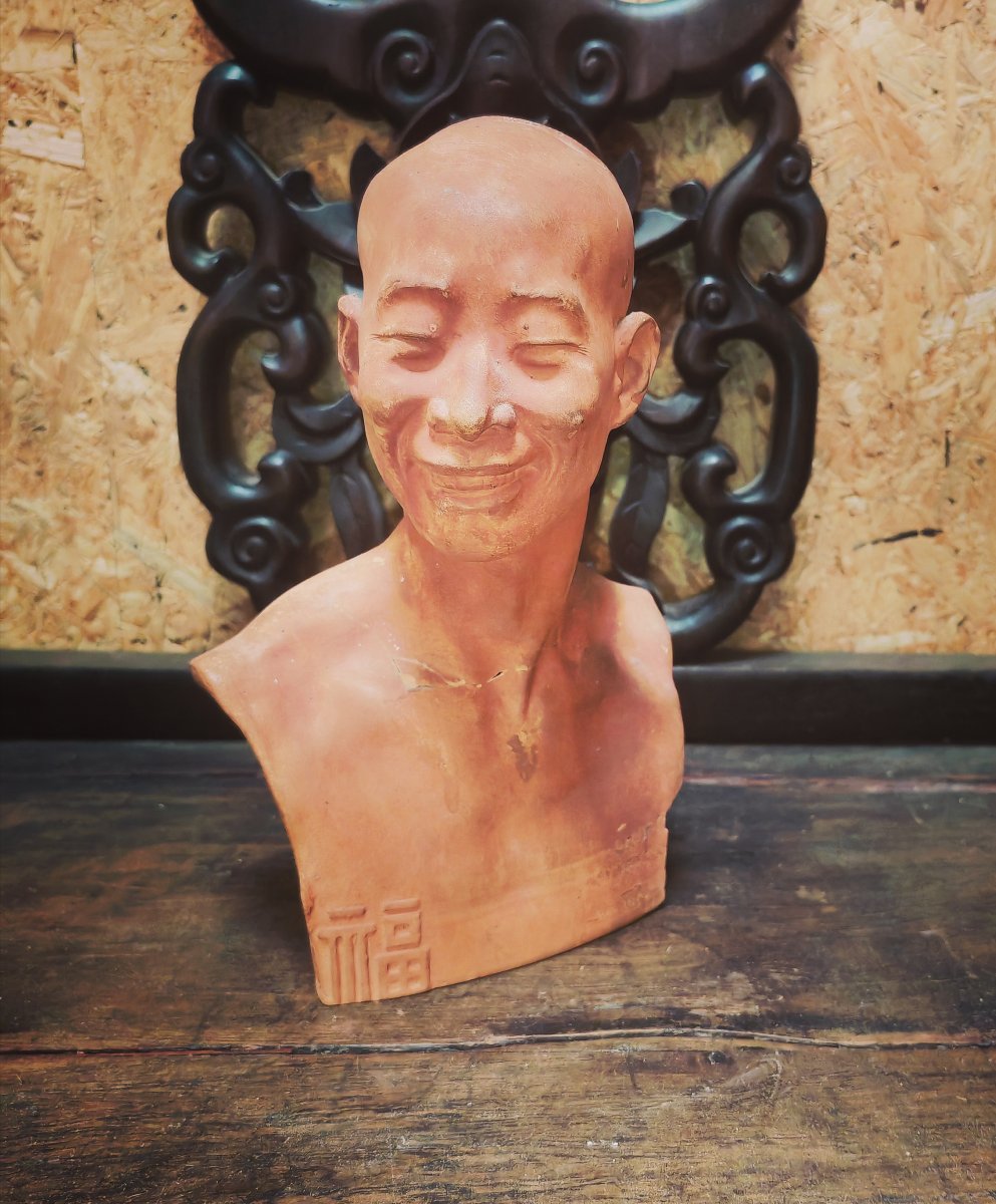 Beau Portrait De Chih Fan Riant, Terracotta Sculpture, Jean Michel (1871-1932), Luxembourg