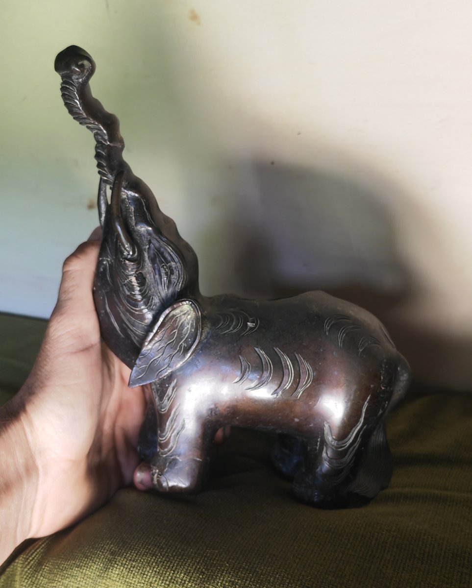 Beau Brûle Parfum en Bronze, Éléphant Patine Sombre, Japon, Meiji XIXe Siècle -photo-3