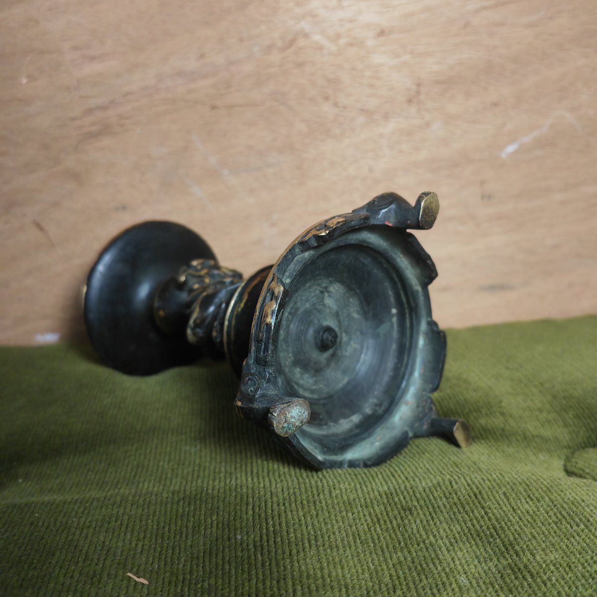 Great French Bronze Candleholder, Dark Patina, Coiled Kirin Design, Japanese Inspiring -photo-4
