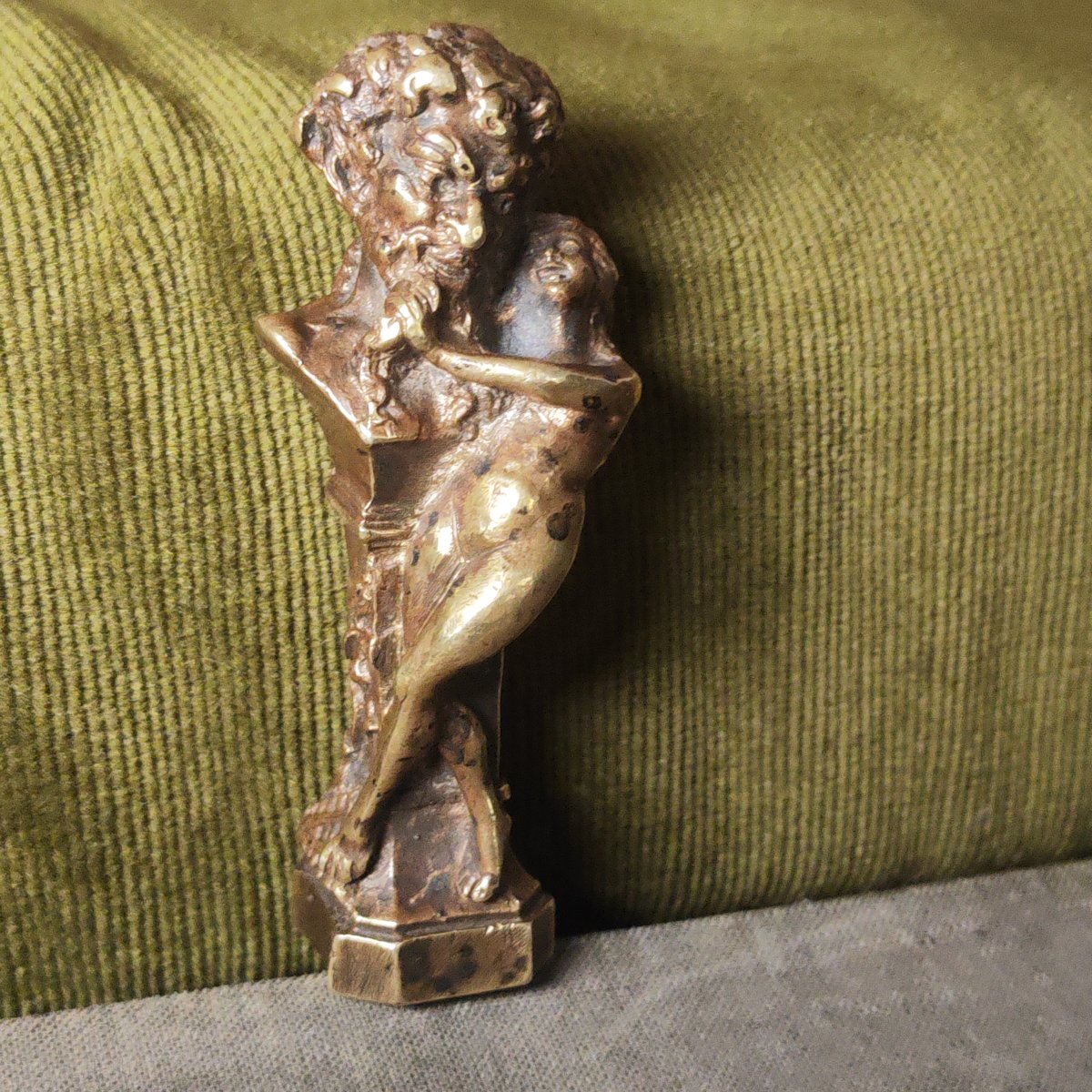 Great Bronze Wax Seal : God Priapus And A Naked Woman, Curiosa, France, 19th Century -photo-2