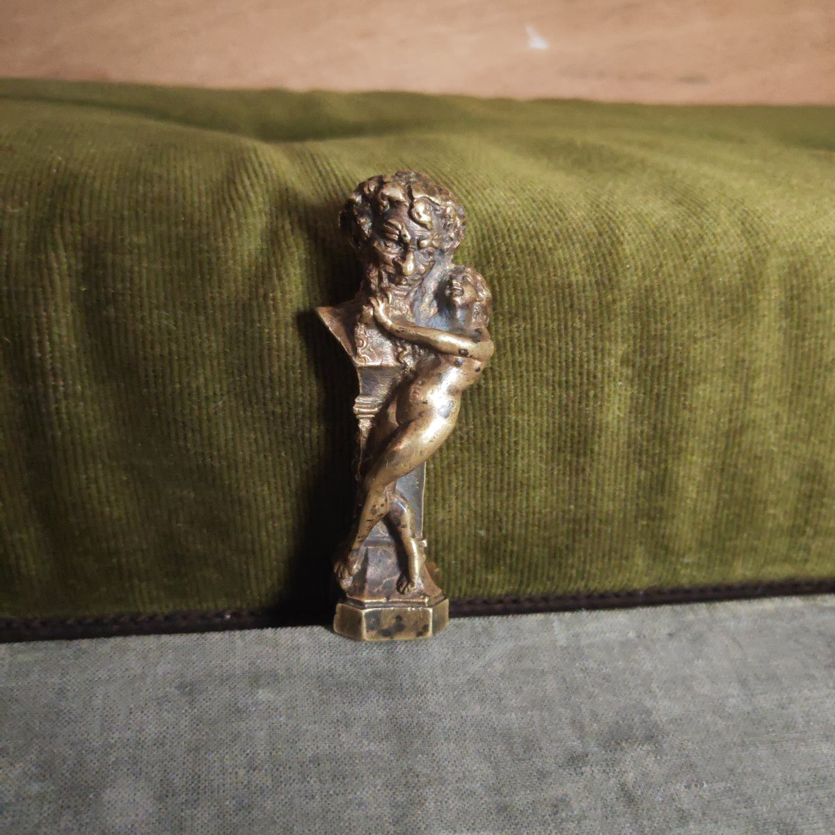 Great Bronze Wax Seal : God Priapus And A Naked Woman, Curiosa, France, 19th Century 