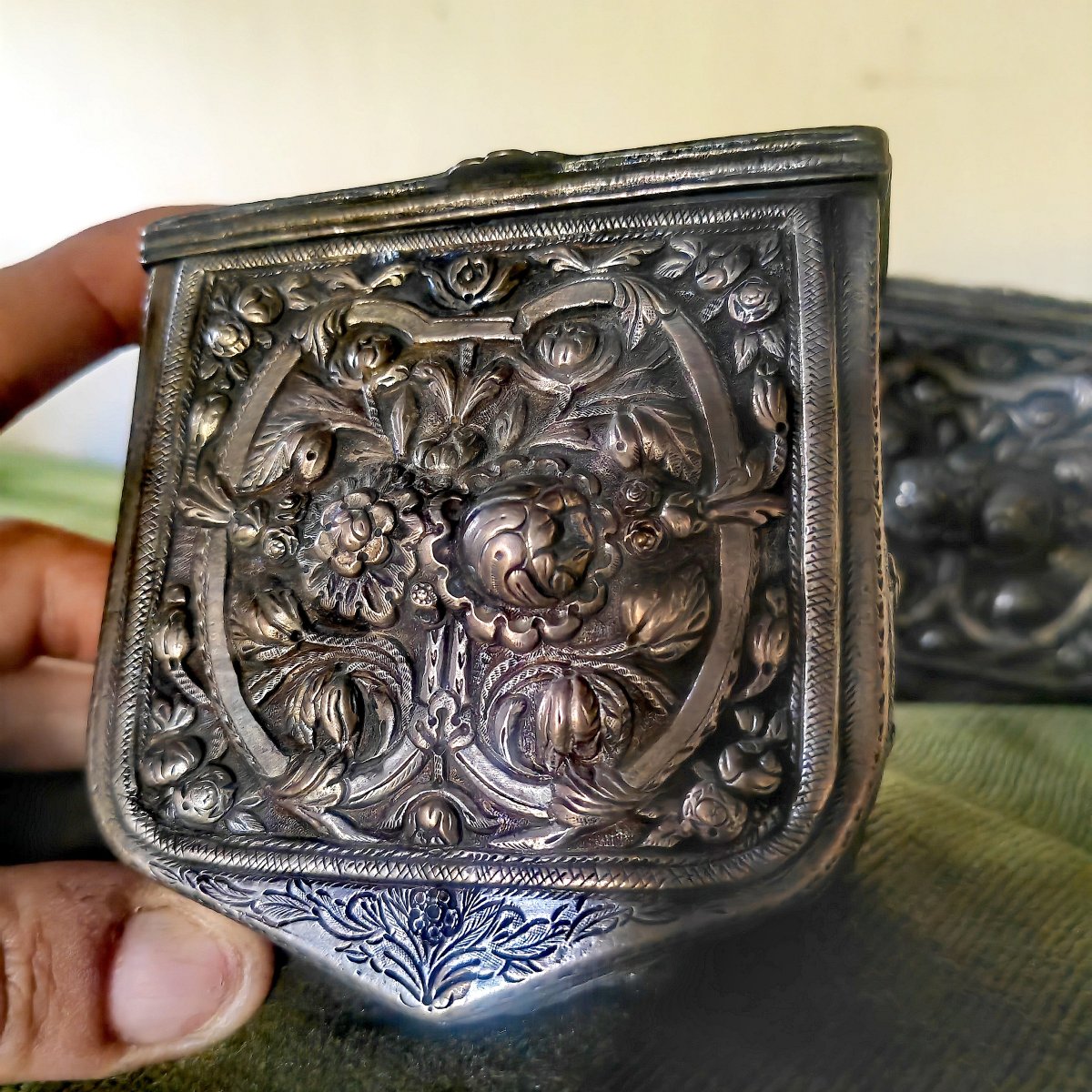 Belle Paire de Cartouchières, Boîtes à Poudre, Bronze Argenté, Empire Ottoman, XiXe ou avant -photo-4