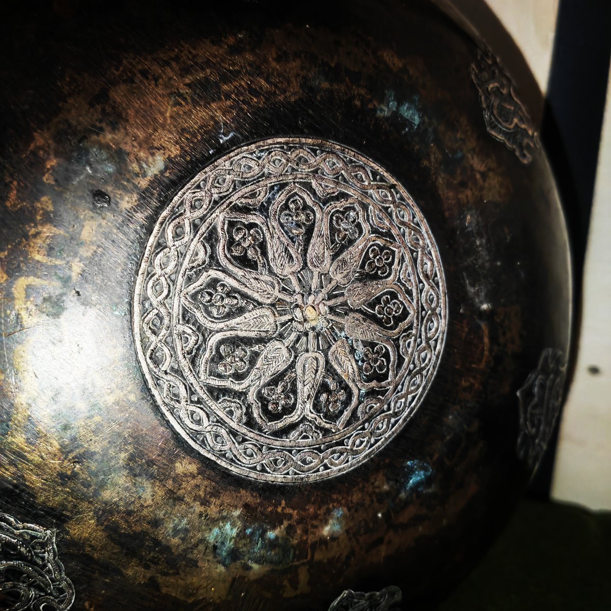 High-quality Bowl-shaped Vessel, Copper &silver Inlays, Animals, Inscriptions, Iran 19thc-photo-4