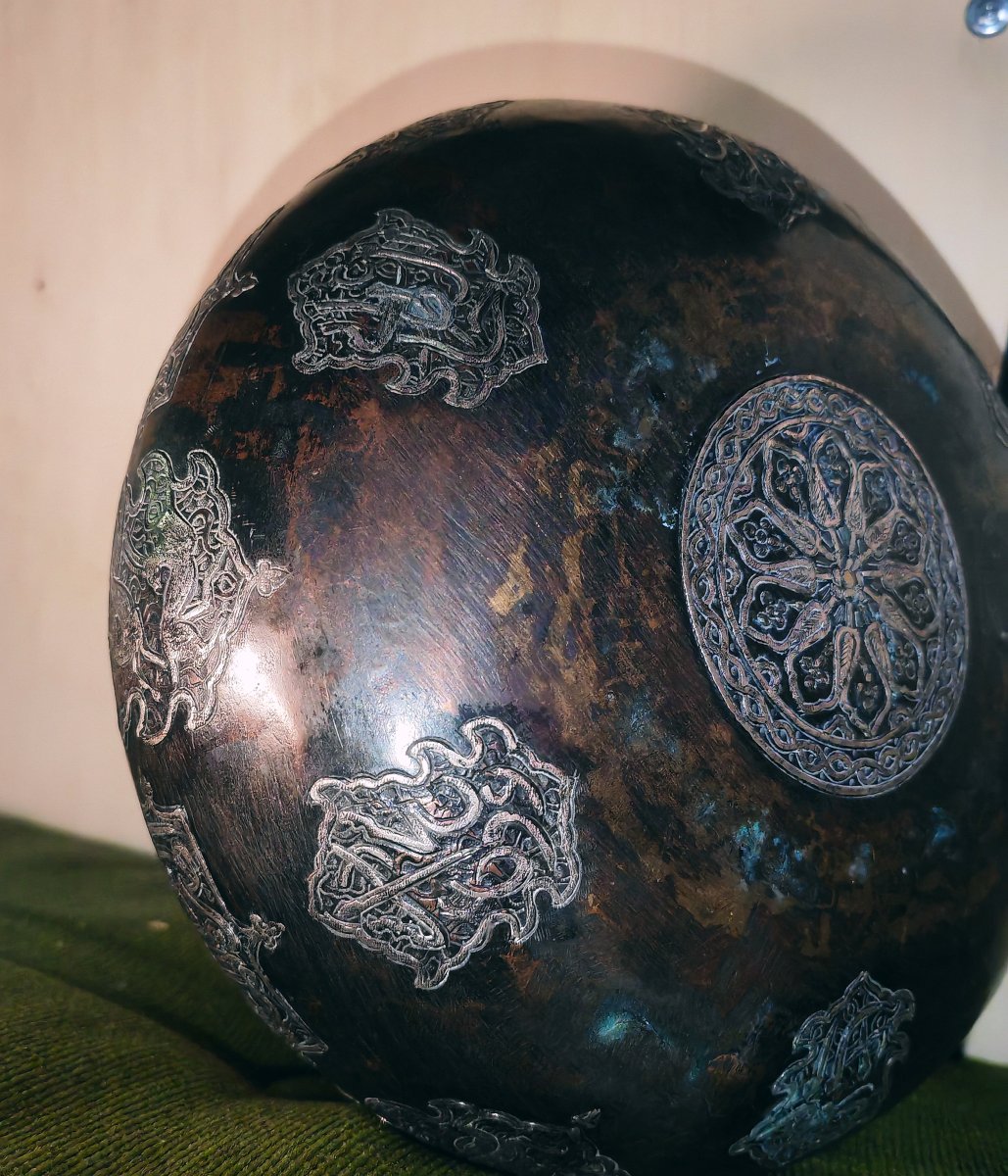 High-quality Bowl-shaped Vessel, Copper &silver Inlays, Animals, Inscriptions, Iran 19thc-photo-4