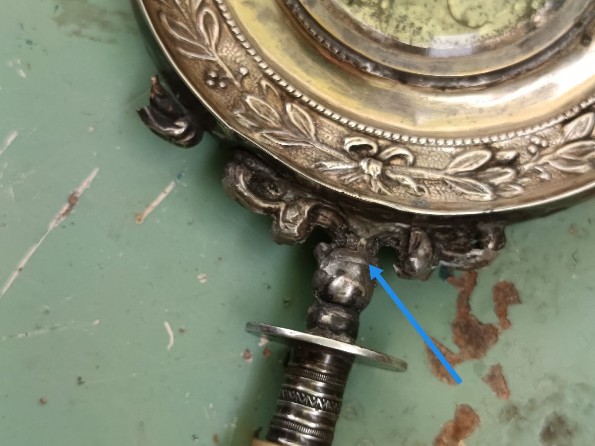 Rare Cradle Rattle, Palais Royal, Dolphin & Crown, Silver & Mother-of-pearl, 19thc -photo-4