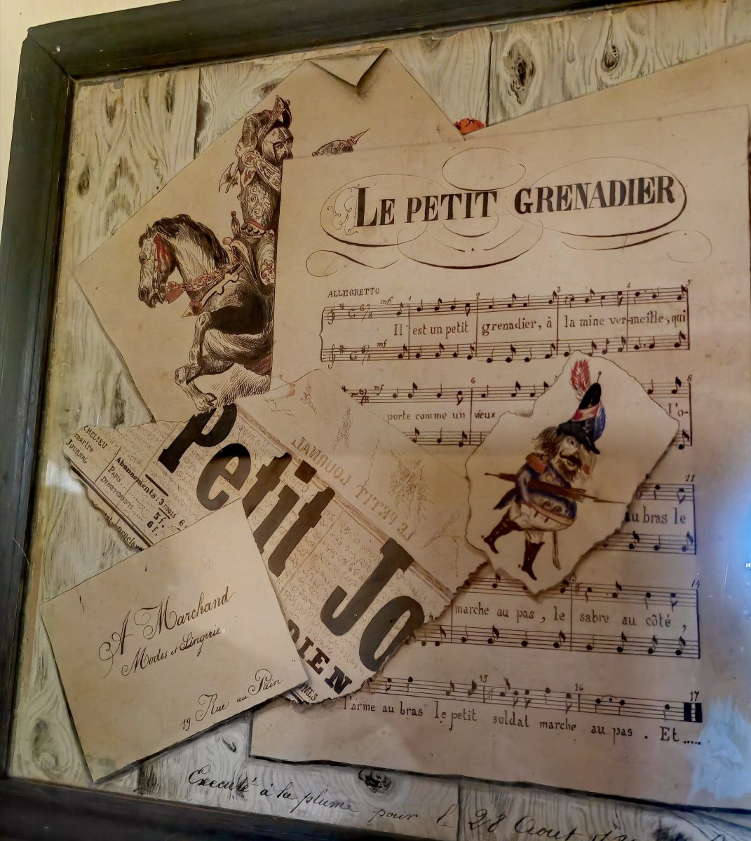 Beautiful Multi Trompe-l'œil Pen-and-ink Drawing, August 28 1865 France, Napoleon III, Framed -photo-2