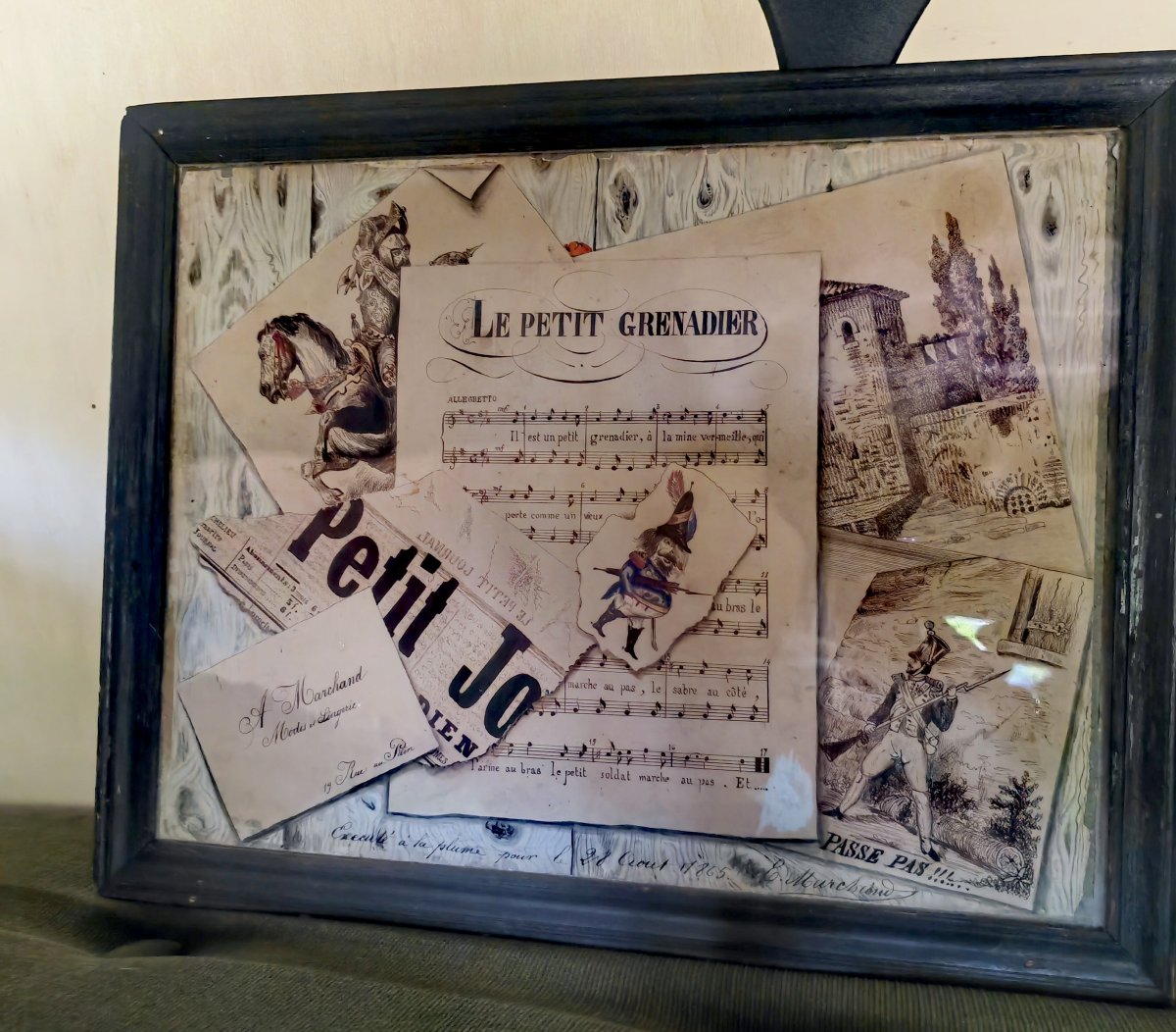 Beautiful Multi Trompe-l'œil Pen-and-ink Drawing, August 28 1865 France, Napoleon III, Framed 