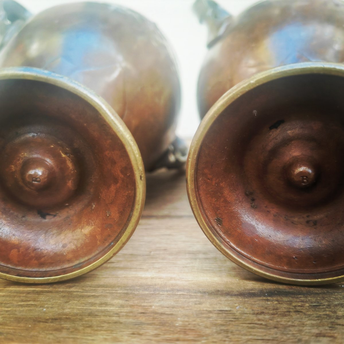 Great Pair Of Vases,  Red-brown Patina, Female Masks & Bearded Masks, Art Nouveau Period-photo-4