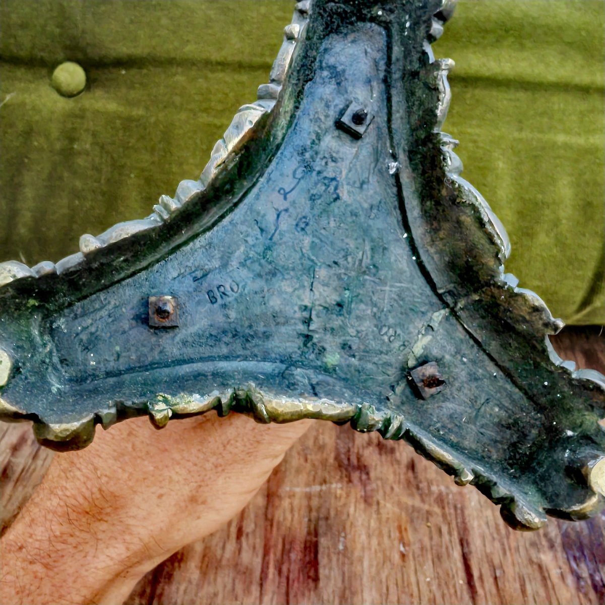 Great Bronze Candleholder, Two Patinas, Dolphins & Shells, France, Restoration Period -photo-2