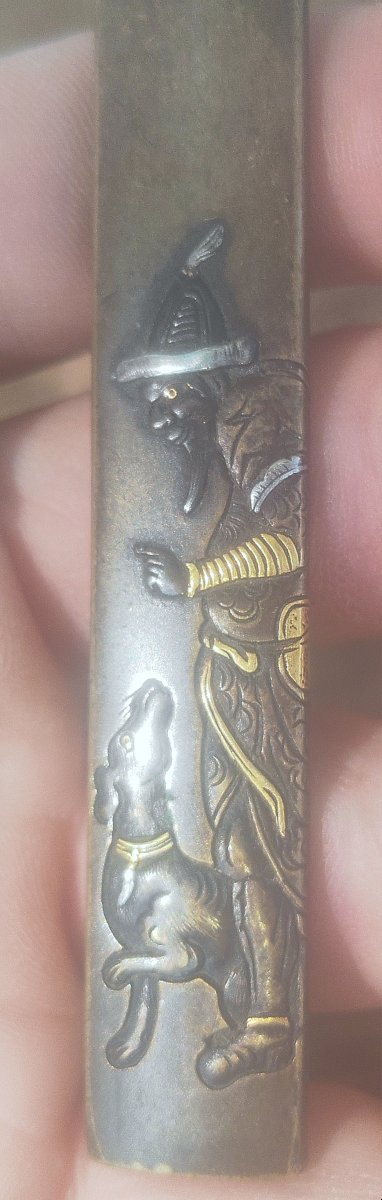 Kozuka Handle, High Quality, Shakudo And Shibuichi, Japanese Edo Period, Signed By Hidetoshi -photo-2