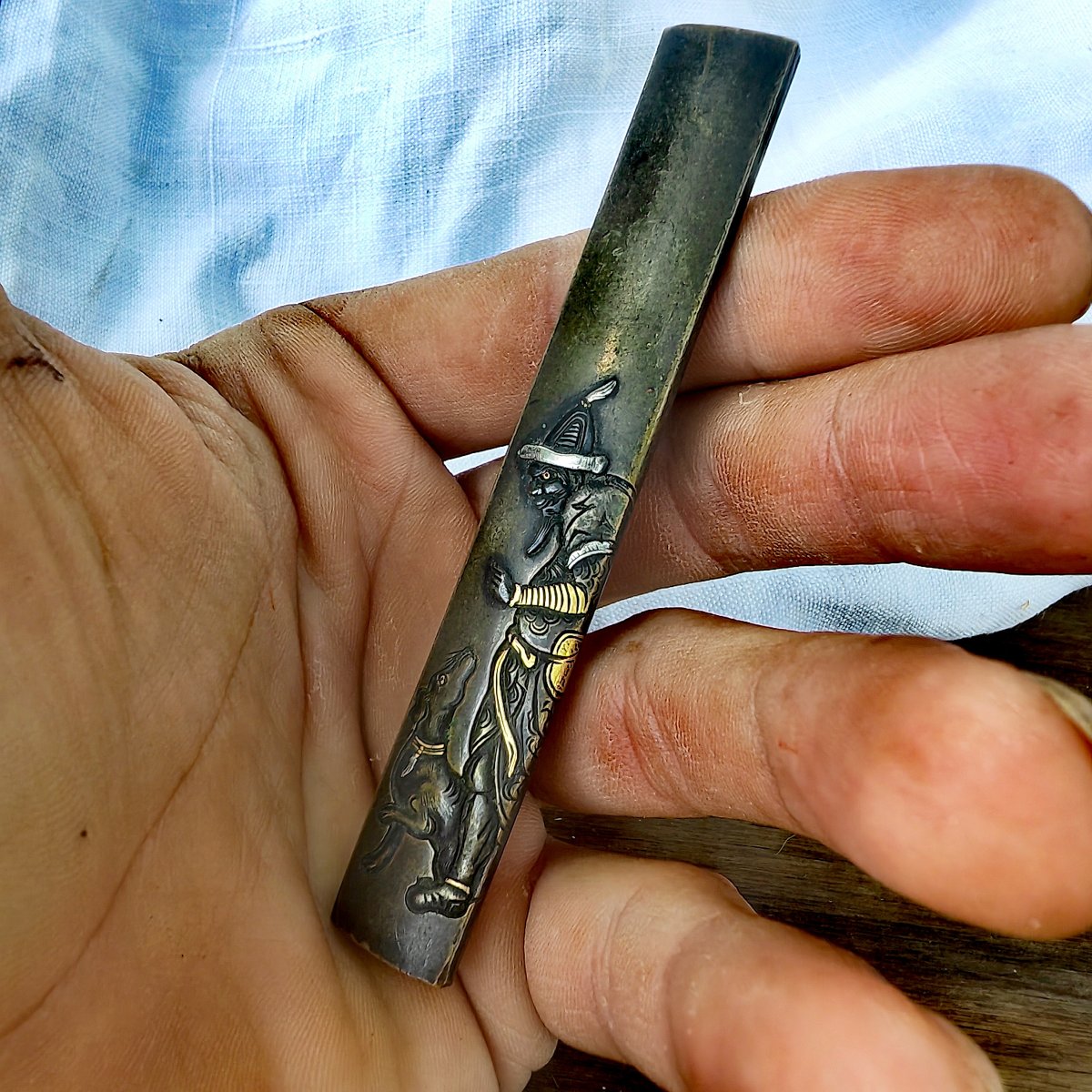 Kozuka Handle, High Quality, Shakudo And Shibuichi, Japanese Edo Period, Signed By Hidetoshi -photo-3
