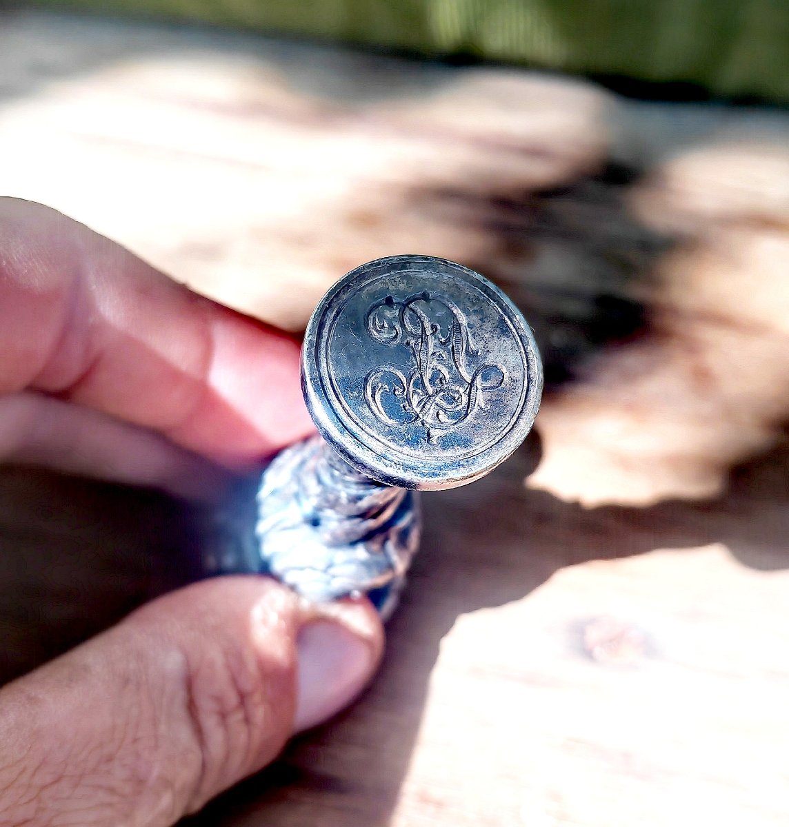 Beautiful Wax Seal, Silver-plated Bronze Seal, Initials L.l., France, 19th Century -photo-1