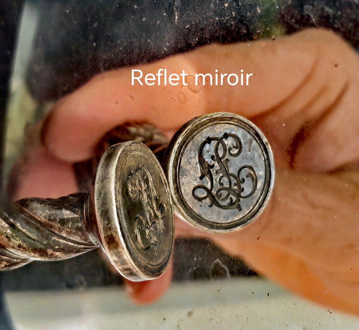Beautiful Wax Seal, Silver-plated Bronze Seal, Initials L.l., France, 19th Century -photo-3