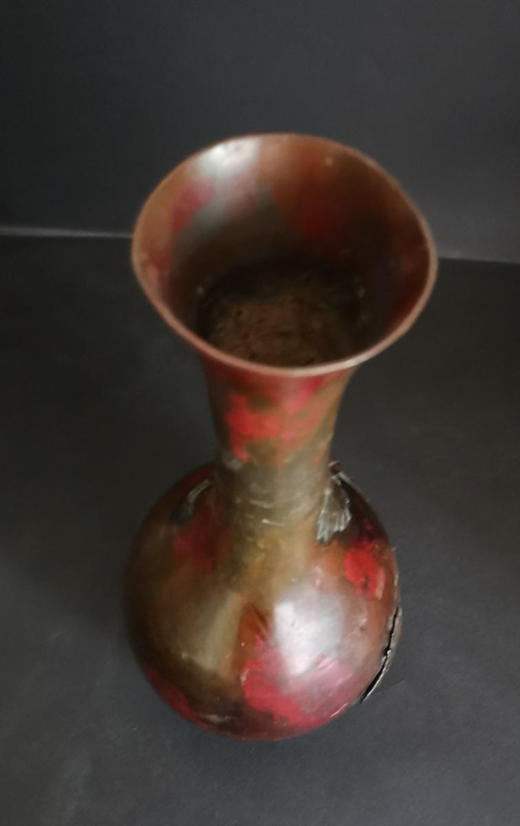 Japanese Multi Patinas Bronze Vase, Vine Grappe Trompe l'Oeil, 19thc-photo-1