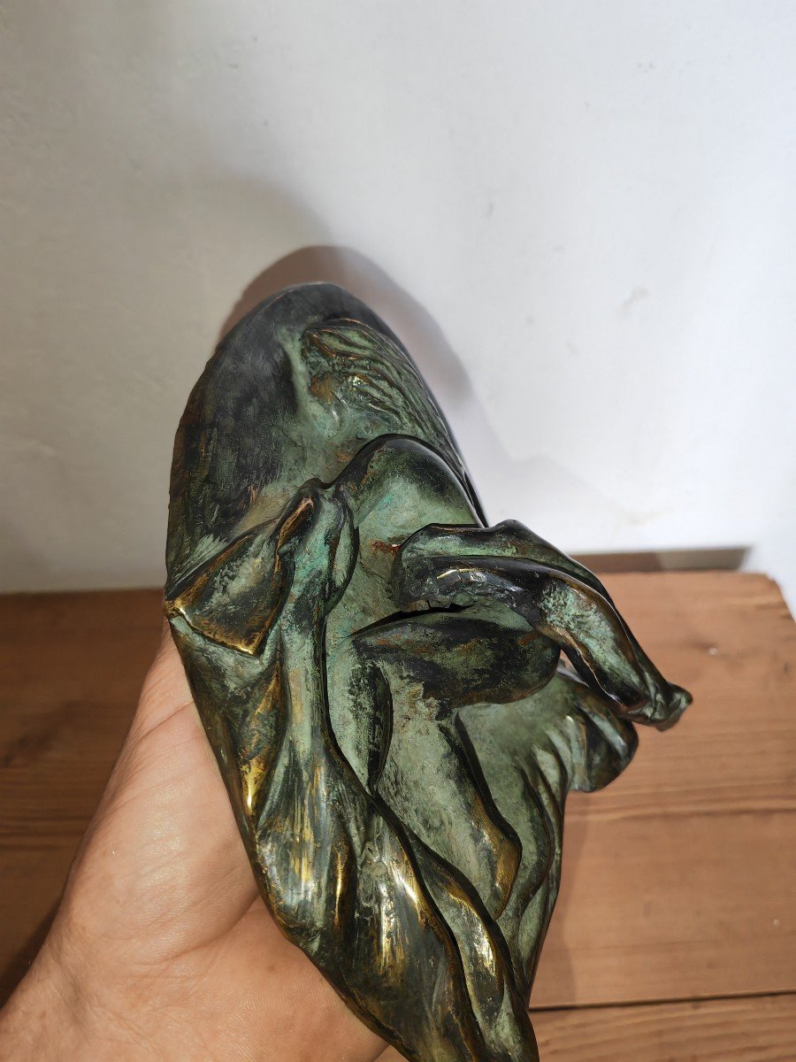 Bronze Patiné, Femme Nue Au Voile Amovible, Erotique, Curiosa XXe Siècle -photo-3