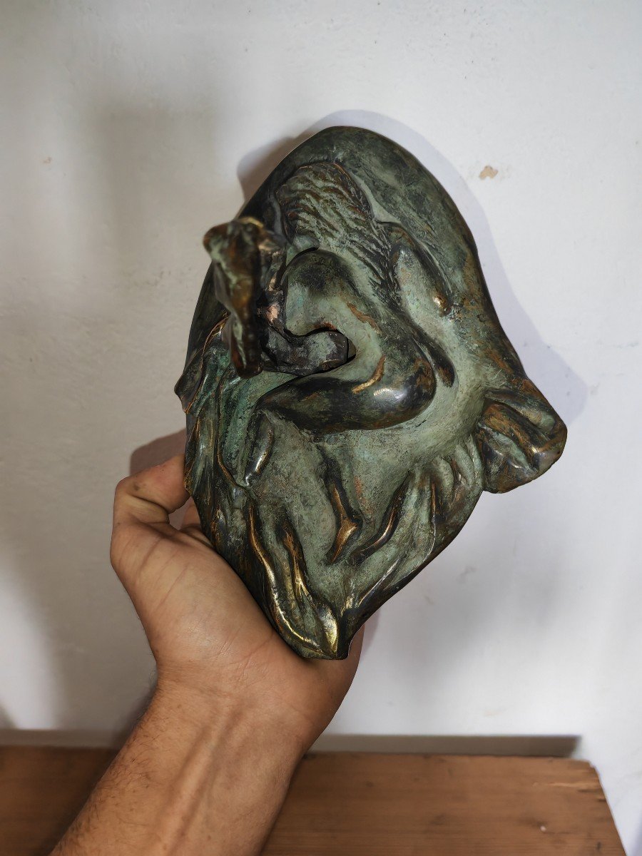 Bronze Patiné, Femme Nue Au Voile Amovible, Erotique, Curiosa XXe Siècle -photo-4