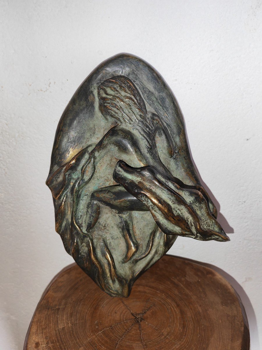Bronze Patiné, Femme Nue Au Voile Amovible, Erotique, Curiosa XXe Siècle 