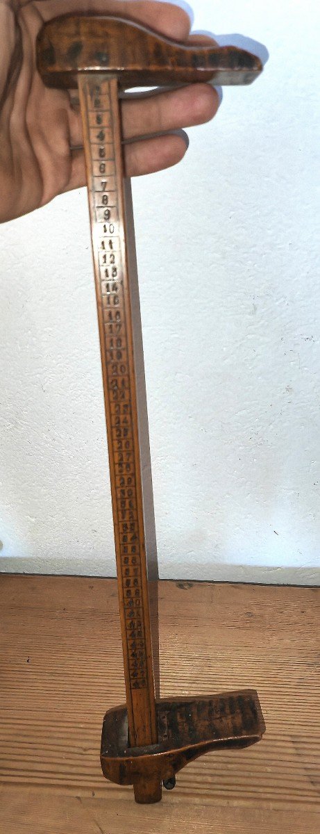 Rare Objet De Métier, Pied à Coulisse Cordonnier, Circa 1800, Bois Et Laiton -photo-4