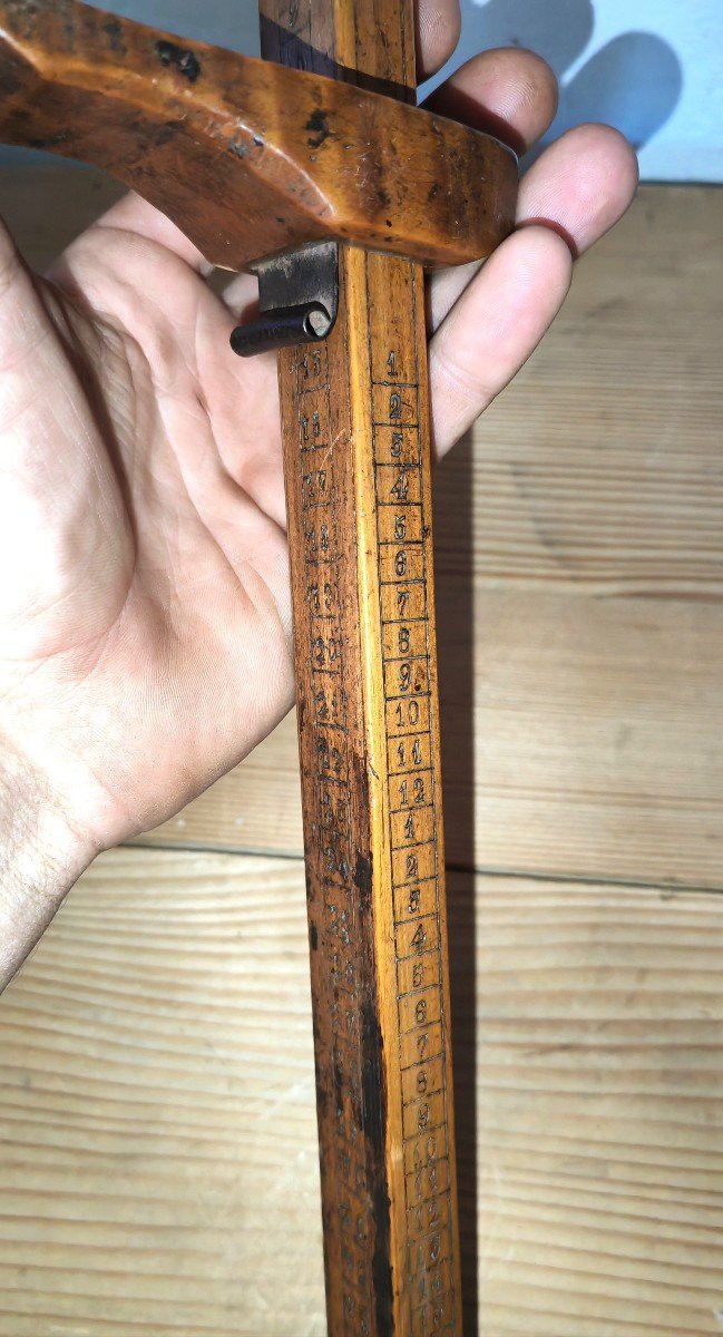 Rare Worker Item, Shoemaker Sliding Calipers, Circa 1800, Wood & Brass-photo-5