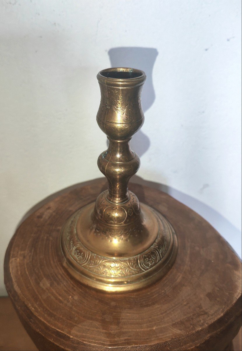 Pretty Toilet Candlestick, 18th Century French Bronze, Garlands Of Flowers