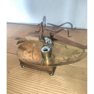 Amazing Inkwell, Wwi Folk Art, Copper, Leaf And Snake