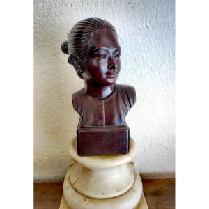 Bust Of A Young Girl, Patinated Terracotta, Vietnam 20th Century, Saigon School