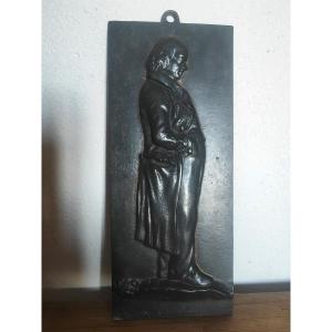 Plaque En Bronze Patine Sombre, Portrait En Pied De Béranger, Epoque XIXe Siècle 