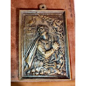 Jolie Plaquette en Bronze Rectangulaire, Reniement de St Pierre XiXe ou avant 