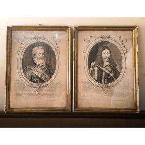 2 Gravures Encadrées, N. De L'armessin, les Rois de France, Louis 13, Henry 4, Début XVIIIe 