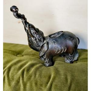 Beau Brûle Parfum en Bronze, Éléphant Patine Sombre, Japon, Meiji XIXe Siècle 