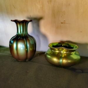 Beautiful Set Of 2 Eosin Ceramic Vases, Art Nouveau, Zsolnay, Hungary, 1950s