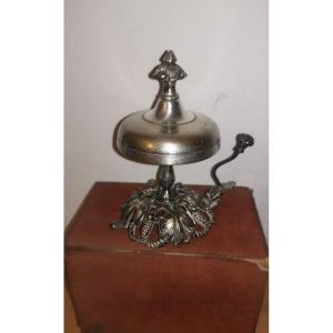 Ringing Bell On Piedestal, Silvered Metal & Bronze, 19th Century