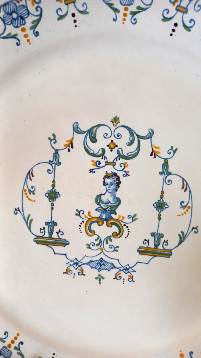 Earthenware Plate: In The Taste Of Moustiers, 19th Century.-photo-2