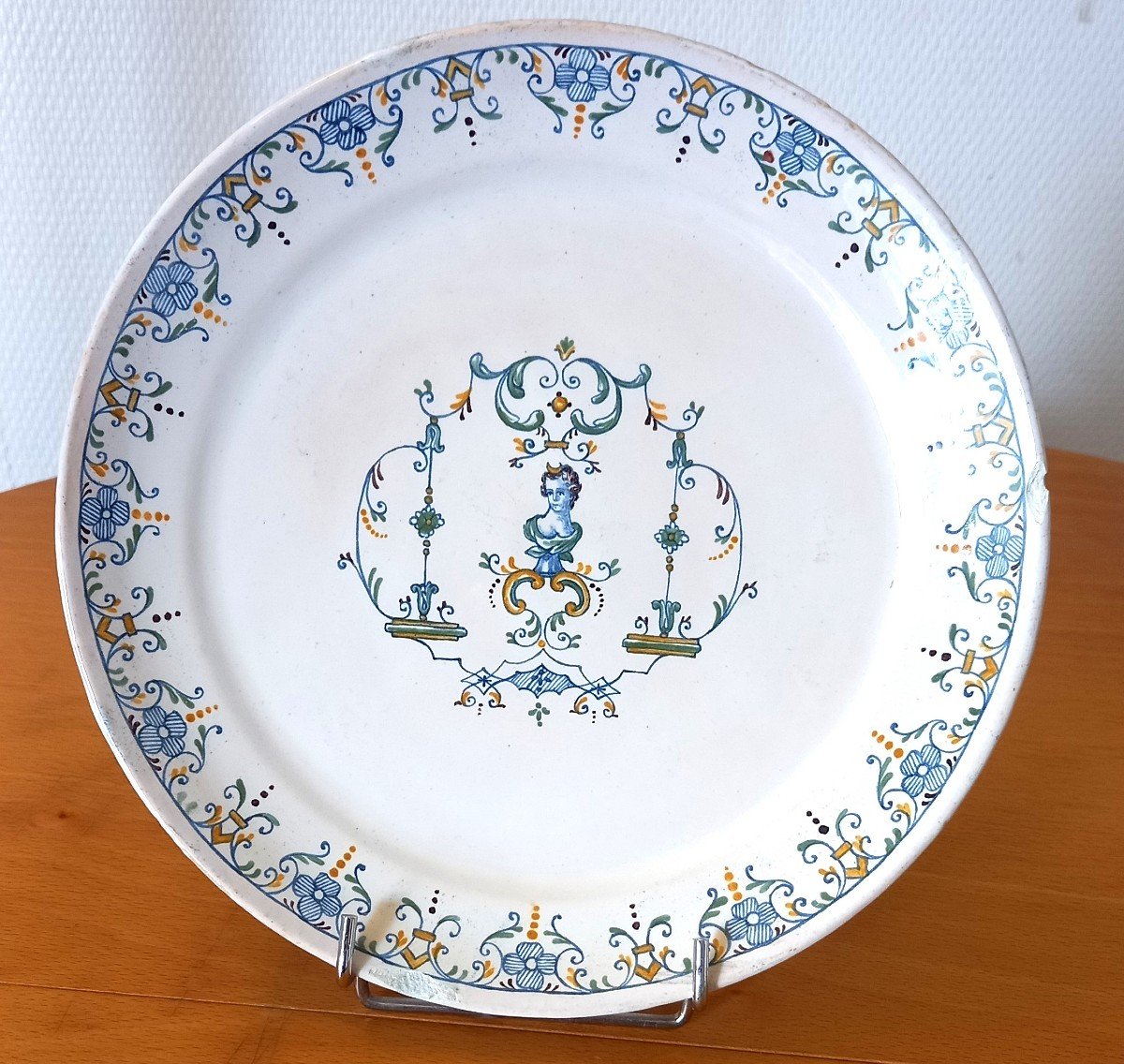 Earthenware Plate: In The Taste Of Moustiers, 19th Century.