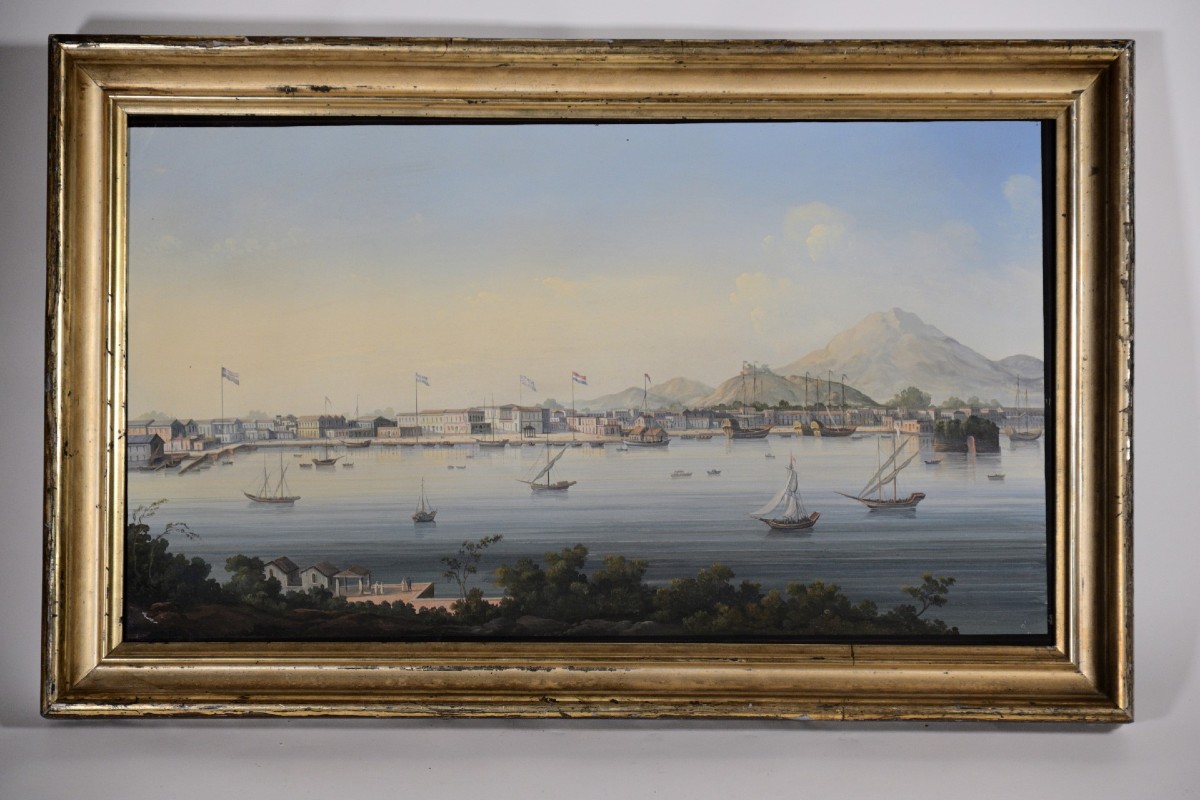 Anglo-chinese Gouache Depicting The Port Of Canton In China