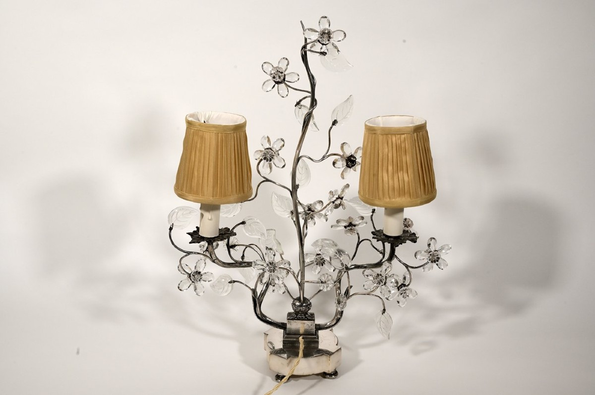 Lampe en bronze argenté et cristaux de la maison Baguès-photo-5