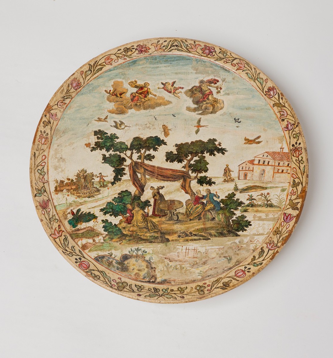 Plateau vénitien sur piédouche en bois et arte povera