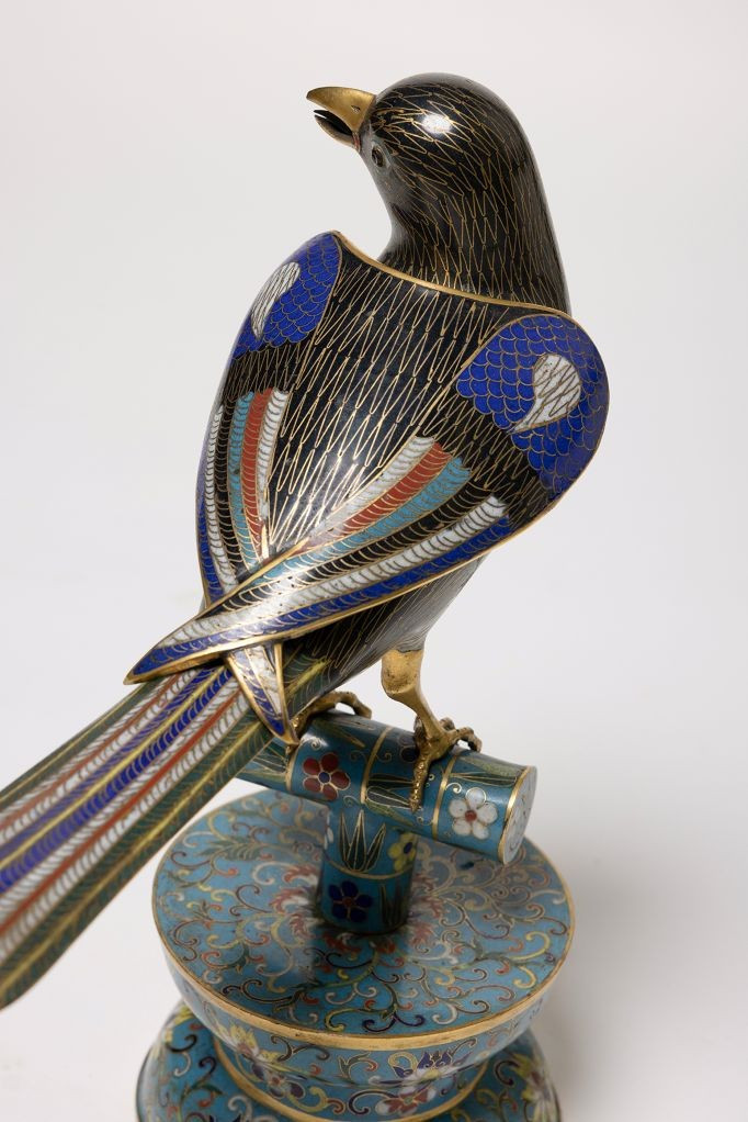 Paire de grands oiseaux en cloisonné chinois-photo-4