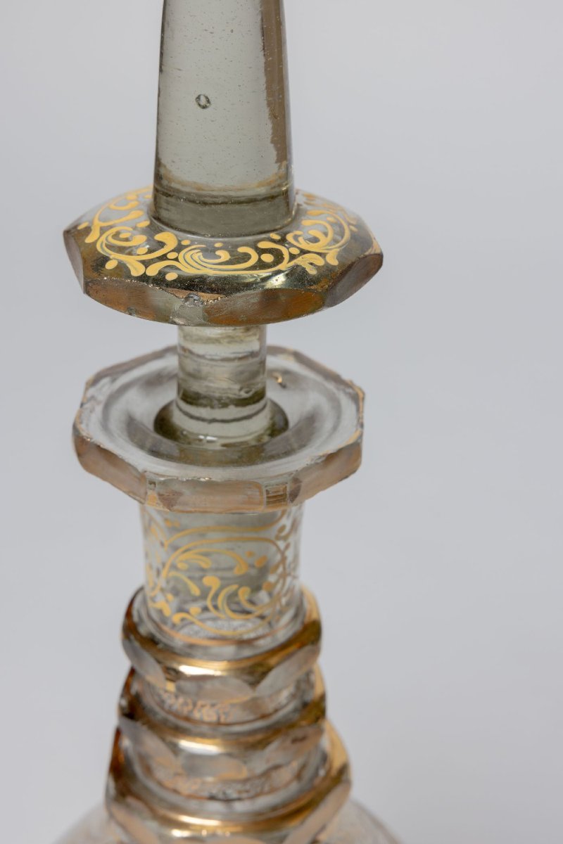 Carafe ottomane en verre  de Bohème peint et doré et bronze doré-photo-3