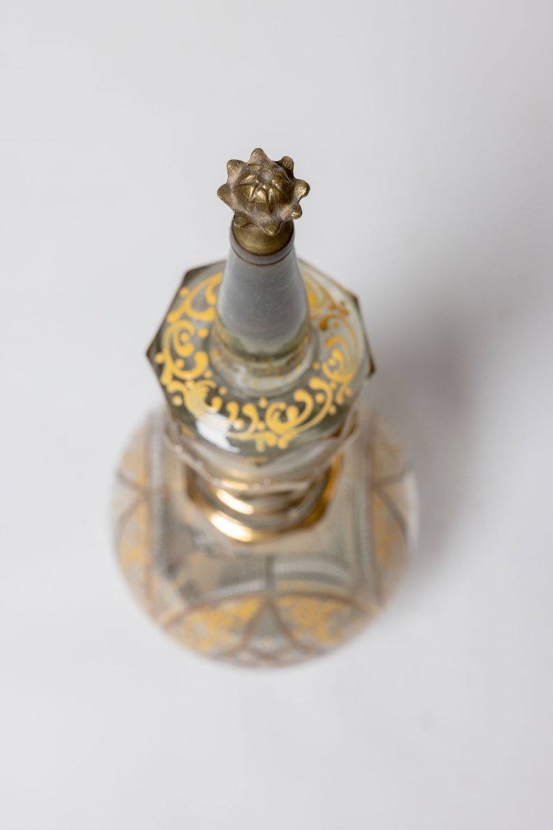 Carafe ottomane en verre  de Bohème peint et doré et bronze doré-photo-4